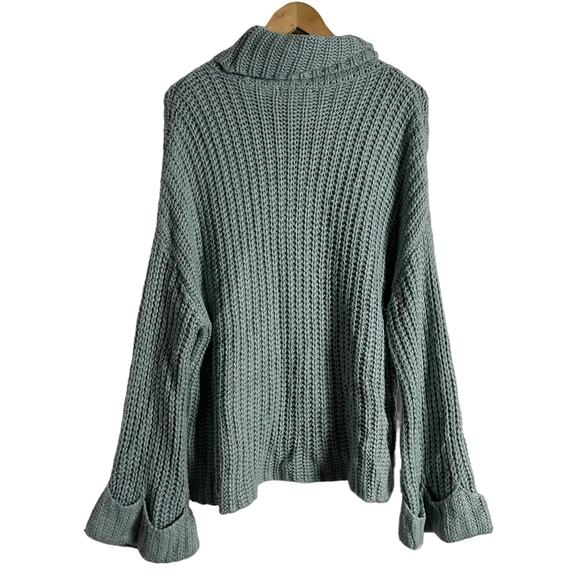 525 America Blue Wide Sleeve Chunky Knit Turtleneck Sweater Size Large - Picture 11 of 12